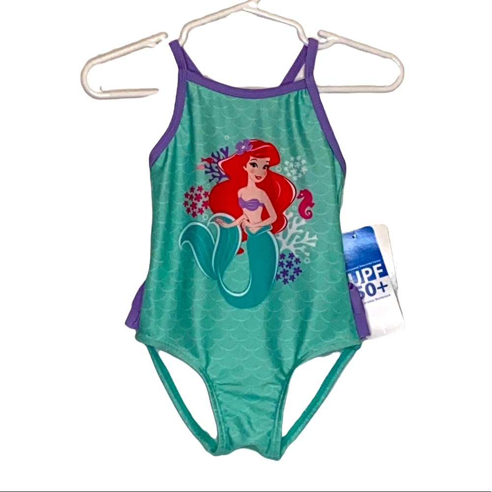 Disney Infant Girls Green & Purple Ariel One-Piece Swimsuit size 12 Months